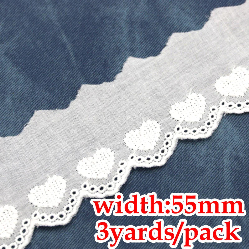 Rynx | (3 Yards/lot) Cotton Lace White Embroidery Sewn Clothing Textile Fabric Woven Ribbon DIY Decoration Wedding Home Sticker