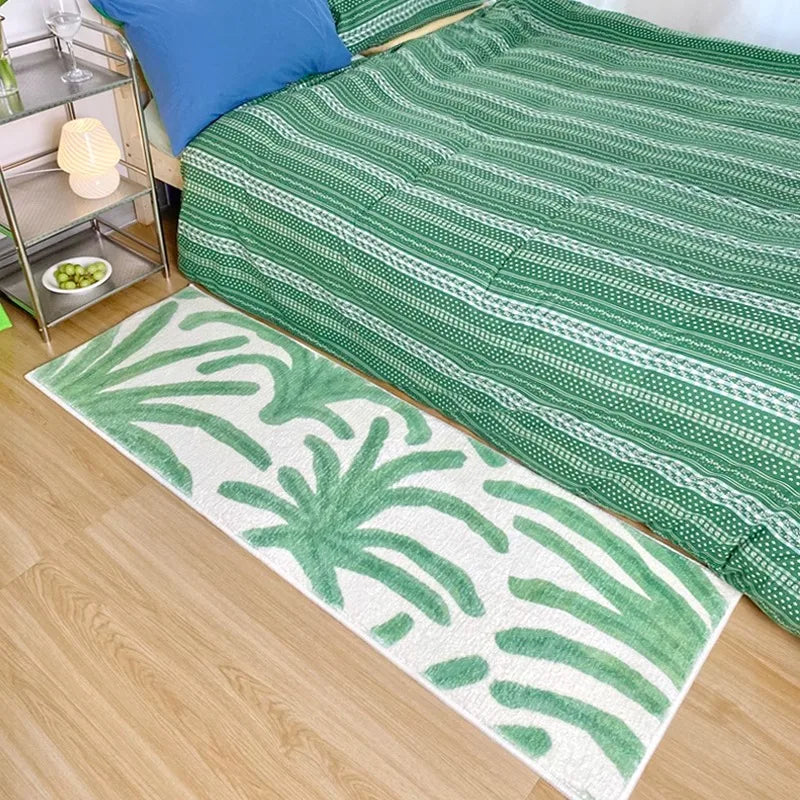 Rynx Nightstand Carpet Bedroom Carpet Green Bed End Long Stripe Mats Soft Comfortable Home Decoration Carpet Non-Slip Bedroom Rug