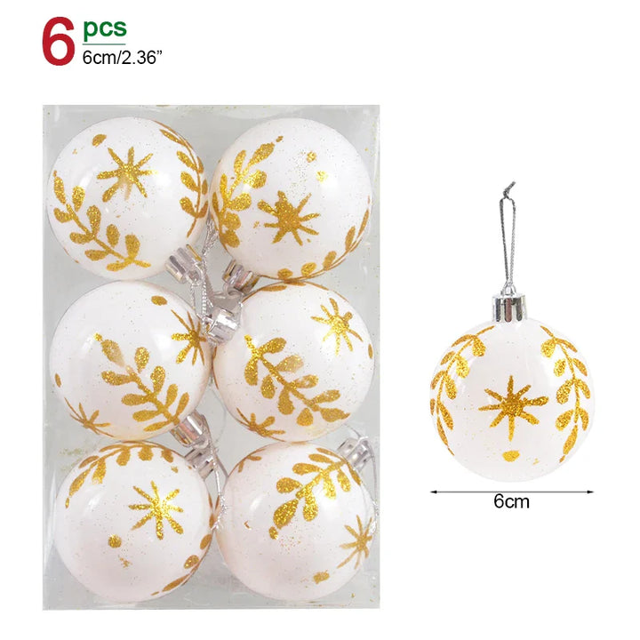 Rynx 6pcs/Box 6cm Christmas Tree Balls Ornaments Xmas Tree Hanging Decorations Christmas Decorations for Home Navidad Natal New Year Gift