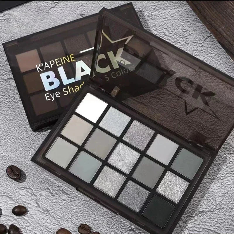 Rynx | 15 Colors Eyeshadow Palette Black Smoky Cool Tones Eyeshadow Metallic Pearlescent Matte Silver Gray Long-lasting Eyeshadow Party Makeup