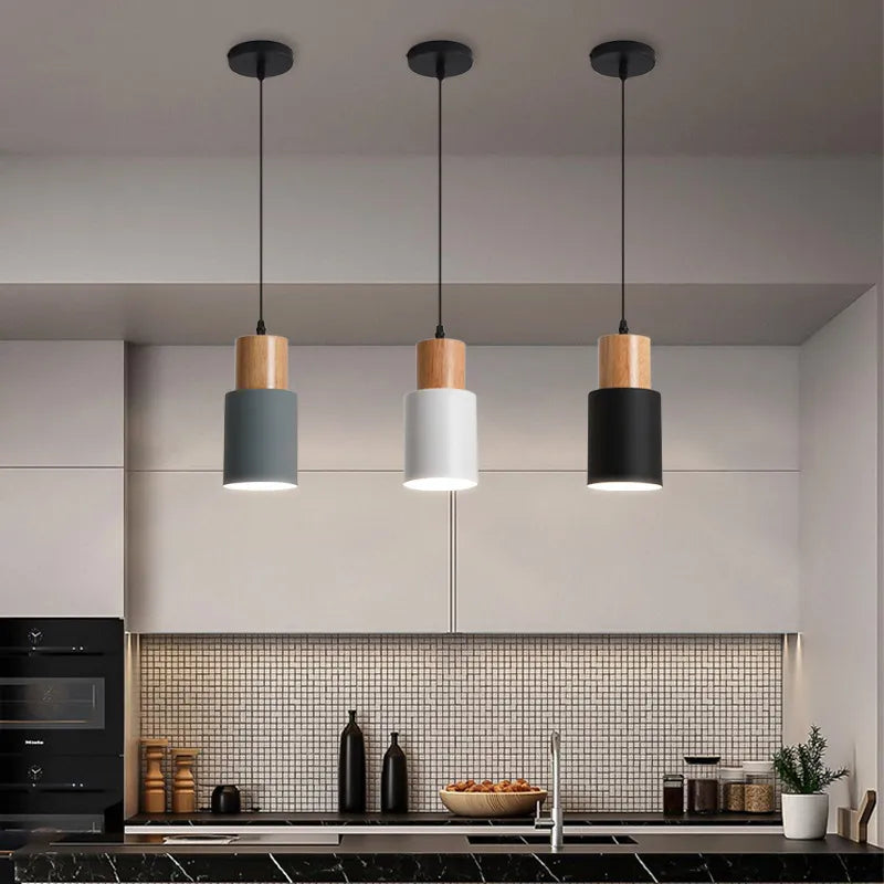 Lisslune | Nordic LED Pendant Lights Made of Metal and Wood - Modern Hanging Lamps for Dining Room and Kitchen