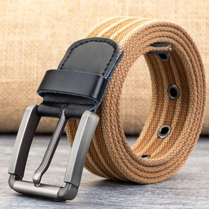 Lisslune | Men’s Canvas Belt – Adjustable Casual Striped Waistband