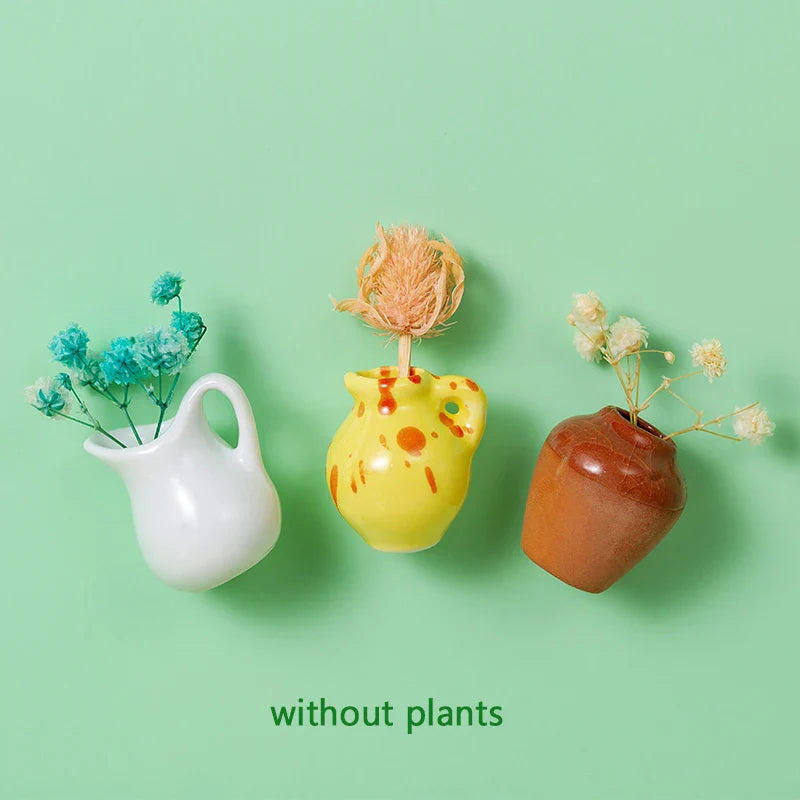 Rynx | Mini Ceramics Vase Refrigerator Magnet DIY Porcelain Vase Refrigerator Magnet Message Sticker Flower s Green Plant Kitchen Gift Decor