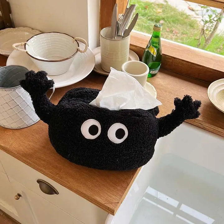 Rynx | Cute black polar fleece paper storage bag flat tissue box table decor portable paper bag hanging wardrobe door handle paper