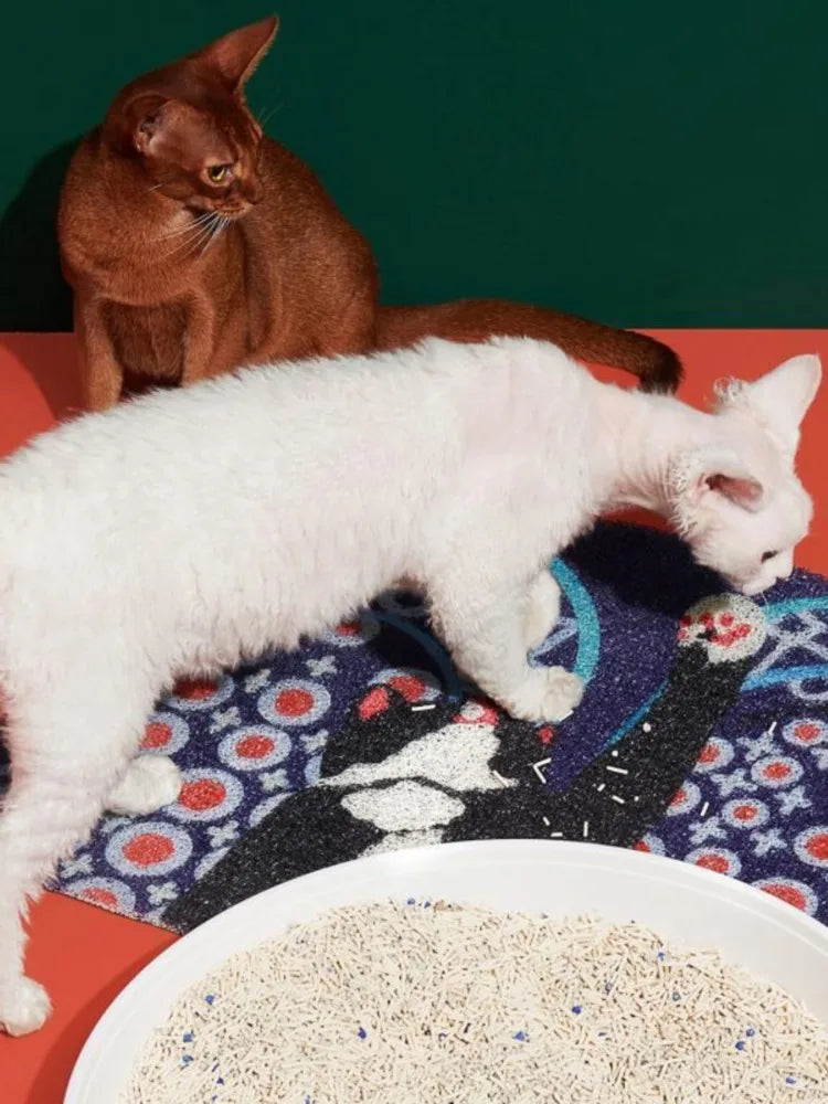 Rynx | Sweet Cat Entrance Mat Stain-Resistant Decontamination Doormats Cartoon Pattern Balcony Rug Non-Slip PVC Door Mat IG Carpet