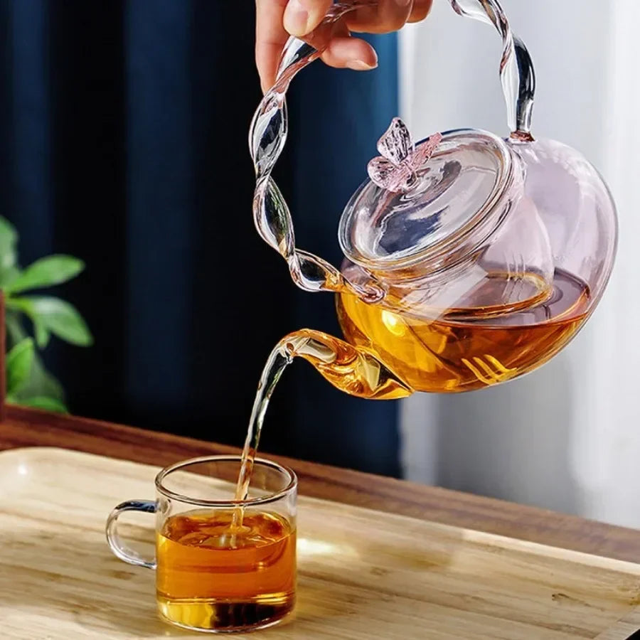 Lisslune | Floral Lid Design Tea Infuser Glass Teapot