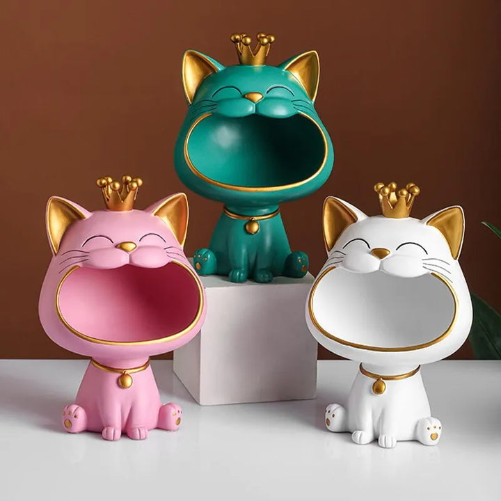 Lisslune | Fortune Crown Big Mouth Cat Entrance Key Holder Decorative Ornament, Light Luxury Housewarming Gift Sculpture