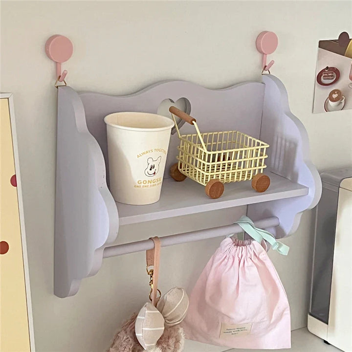 Rynx | Wood Double Layer Storage Shelf Desktop Cabinet Cosmetic Storage Pink Dormitory Storage Guide Display Shelf Wall Decoration