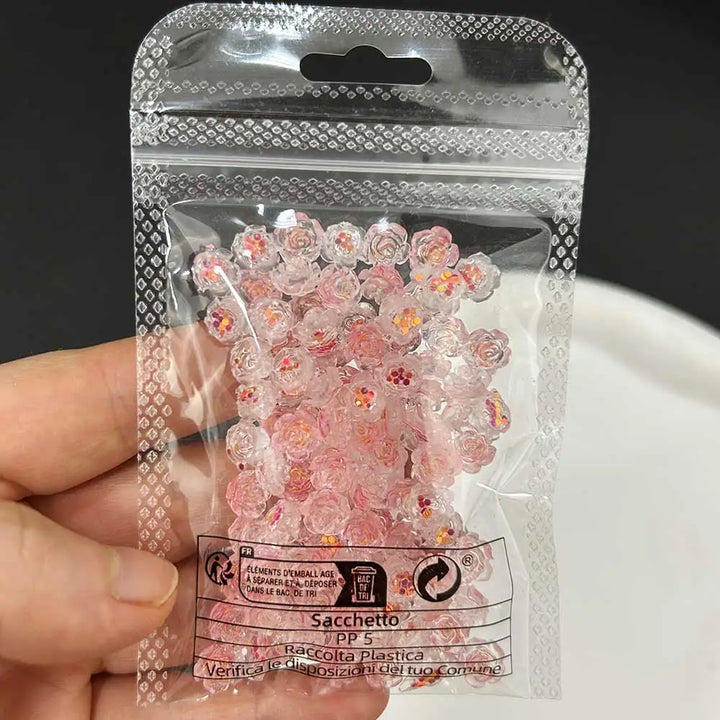 Rynx | 100 pcs. Light purple glitter camellia rose nail art charms 7.5/6mm flat back resin nail decoration sweet flowers nail supplies