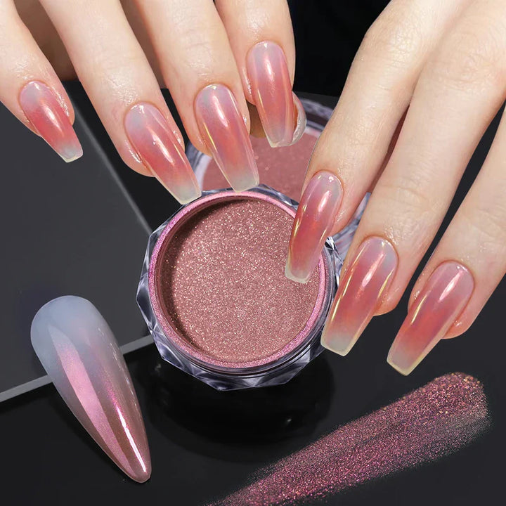 Rynx | Aurora Pearl White Nails Glitter Dust Chrome Gradient Rubbing on Powder Mirror Reflective Magnetic Pigment Nail Art Decorations