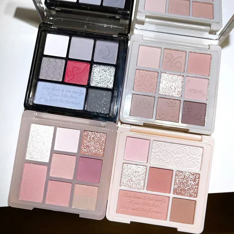 Rynx | Cement Gray Black Eyeshadow Palette Makeup Eyes Glitter Contour Pigments Palette Pearly Shine Fashion Korean Eyeshadow Makeup