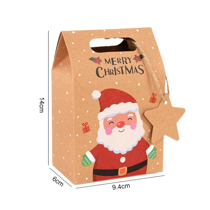 Rynx 6/12/24pcs Christmas Candy Gift Box with Label Kraft Paper Cookie Snack Packaging Bag 2024 Christmas Party Home Decor New Year 2025