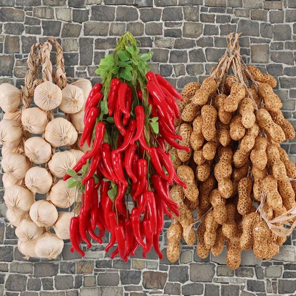 Lisslune | Artificial Onion, Garlic and Red Pepper Decor - Realistic Foam Vegetables for Photography and Home Styling