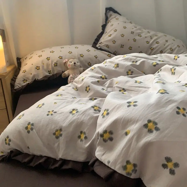 Rynx | French Style Bedding Set Pastel Colored Grape Double-layered Gauze Light Purple Wash Cotton Duvet Cover Bed Sheet Blanket