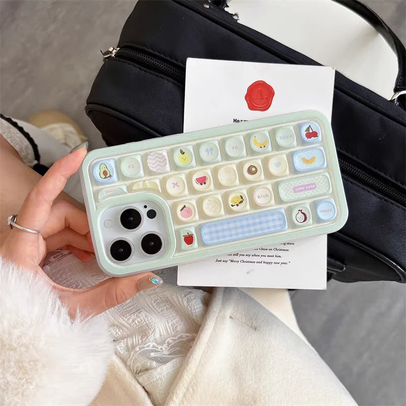 Lisslune | Kreatives süßes Obst Tieretui kompatibel für iPhone 11 13 15 16 14 12 Pro Max 15 16 13 12 Pro 3D Tastatur weiche Hülle