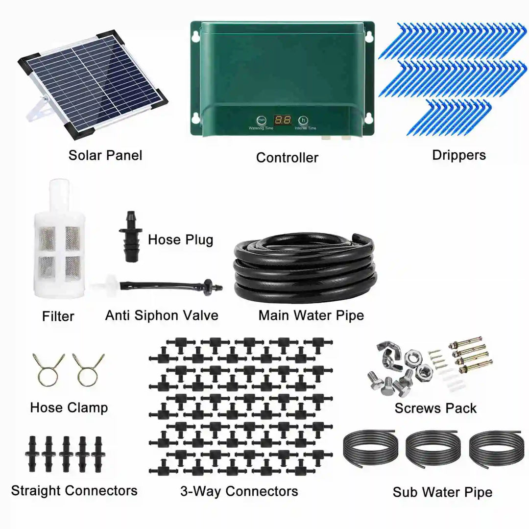 Lisslune | Solar Drip Irrigation System Kit Automatic Watering with 30 Modes & 7 Timers – AquaFlow