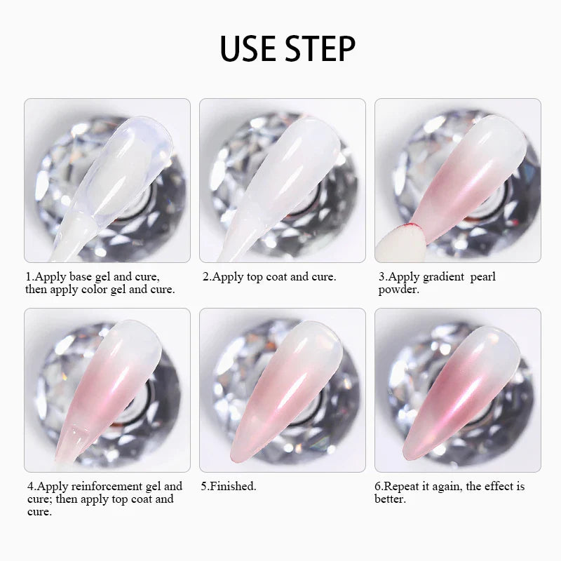Rynx | Aurora Pearl White Nails Glitter Dust Chrome Gradient Rubbing on Powder Mirror Reflective Magnetic Pigment Nail Art Decorations