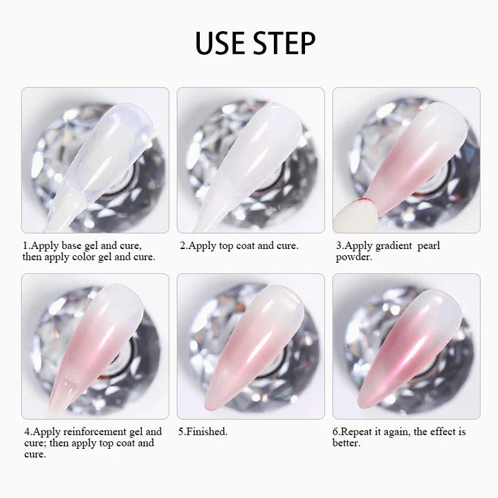 Rynx | Aurora Pearl White Nails Glitter Dust Chrome Gradient Rubbing on Powder Mirror Reflective Magnetic Pigment Nail Art Decorations