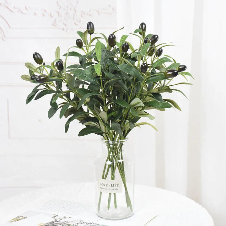Rynx 1/3 Piece Artificial Olive Leaves Tree Branch Green Plant with Fruits for Home Garden Vase Decoration Wedding Bouquet Silk Flowers