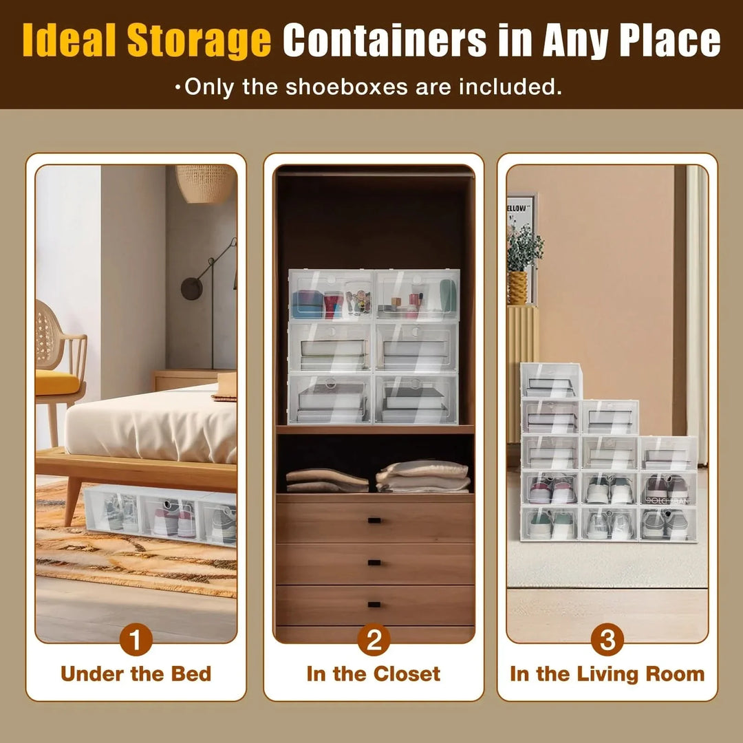 Lisslune | SHOEBOX STORAGE SET – 24 stackable & transparent shoe boxes for space-saving organization & clear overview
