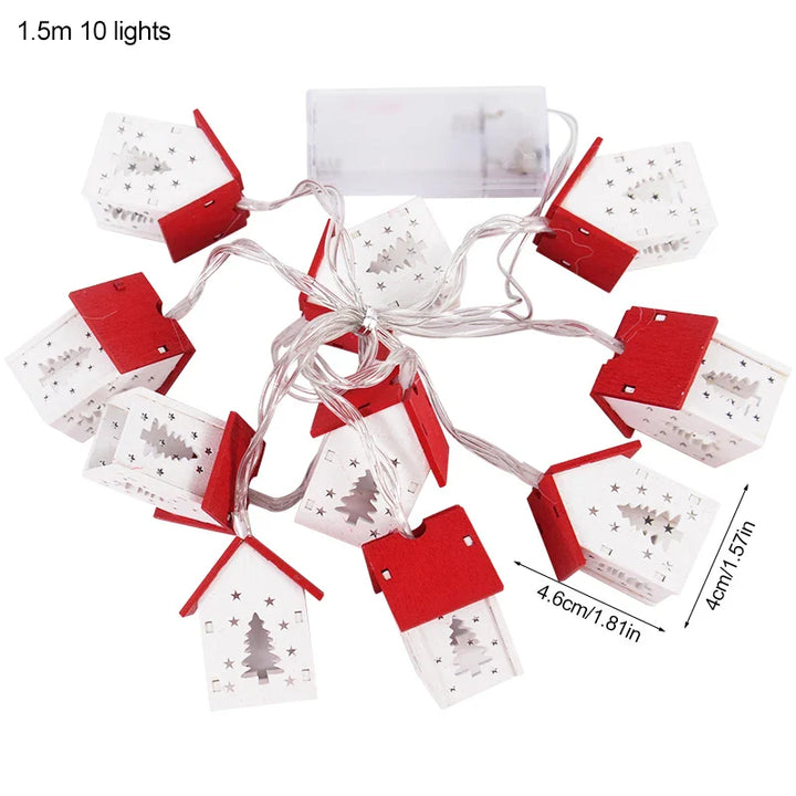 Rynx Christmas Wooden House LED String Lights Xmas Tree Hanging Decoration Christmas Decoration For Home Kids New Year Gift Navidad
