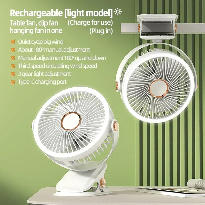 Lisslune | Multi-Angle Outdoor Clip-On Rechargeable Cooling Fan