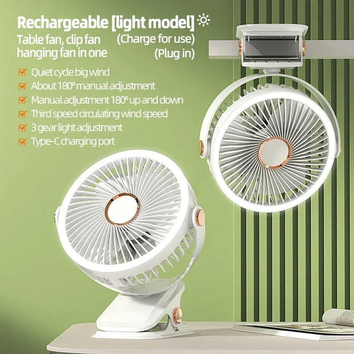 Lisslune | Multi-Angle Outdoor Clip-On Rechargeable Cooling Fan