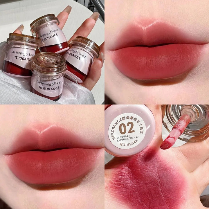 Rynx | 6 Colors Matte Lipstick Canned Pudding Lipstick Pink Lip Gloss Long-Lasting Lip Lacquer Does Not Fade Long-Lasting Lip Makeup Cosmetics