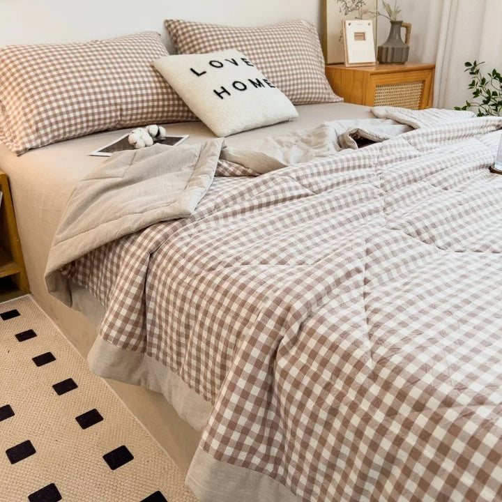 Rynx Summer Duvet Machine Washable Bed Cover Grid King Size Blanket Double Cotton Soft Fashion Air Conditioning Cool Quilt