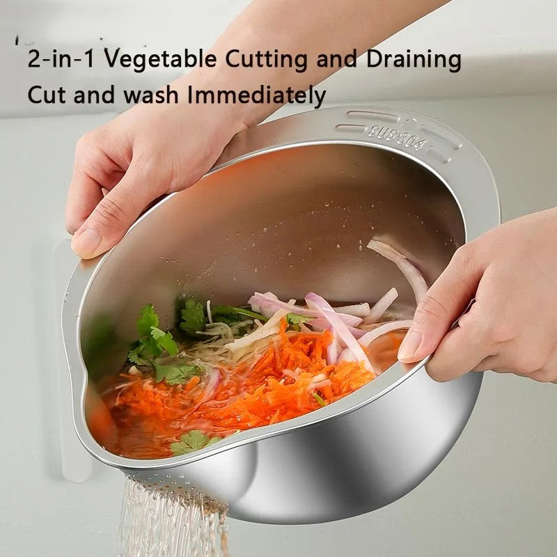 Lisslune | All-in-One Stainless Steel Kitchen Drain Slicer Bowl
