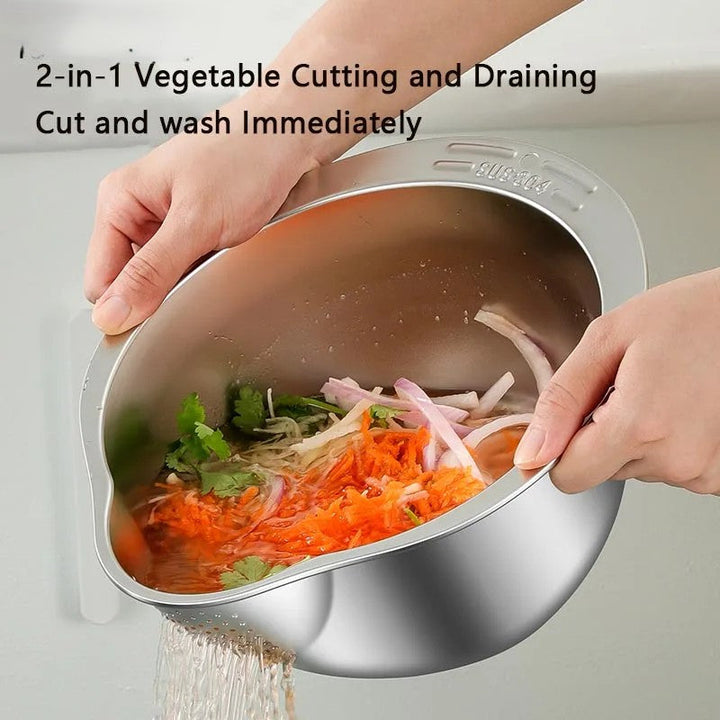 Lisslune | All-in-One Stainless Steel Kitchen Drain Slicer Bowl