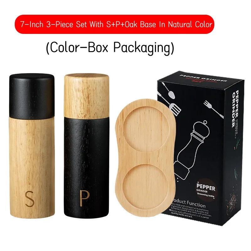 Lisslune | Elegant 7-Inch Salt and Pepper Mill Set with Stylish Wooden Holder for Gourmet Dining