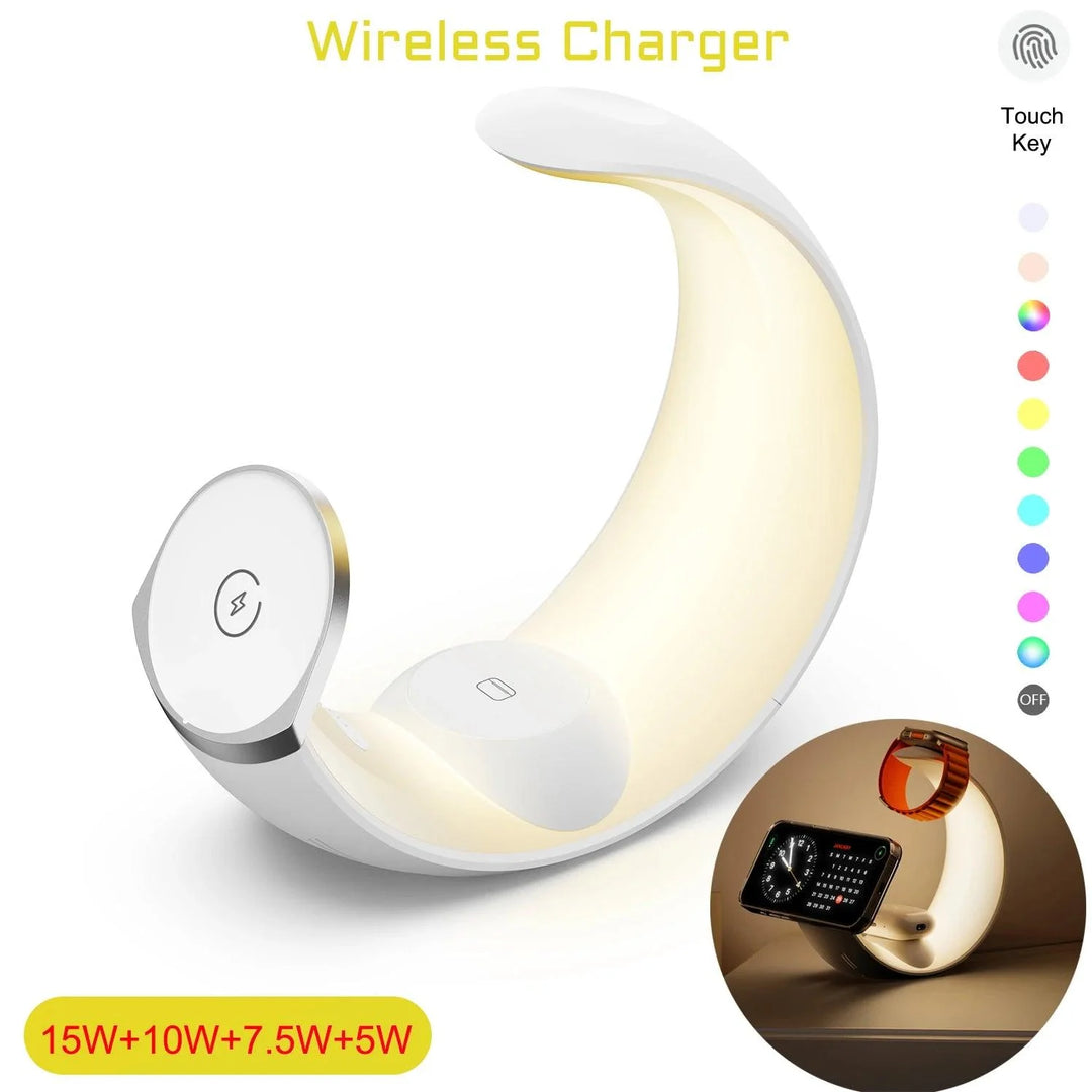 Lisslune | Charging station with RGB moonlight for AirPods, Apple Watch, and smartphones - Perfect for use at home and in the office