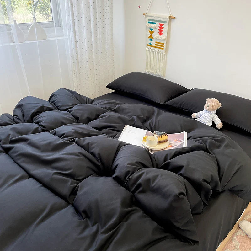 Rynx | Black Bedding Set Soft Bedding Washable Cotton Duvet Cover Pillowcase and Bed Sheet bedding set Home Bedding