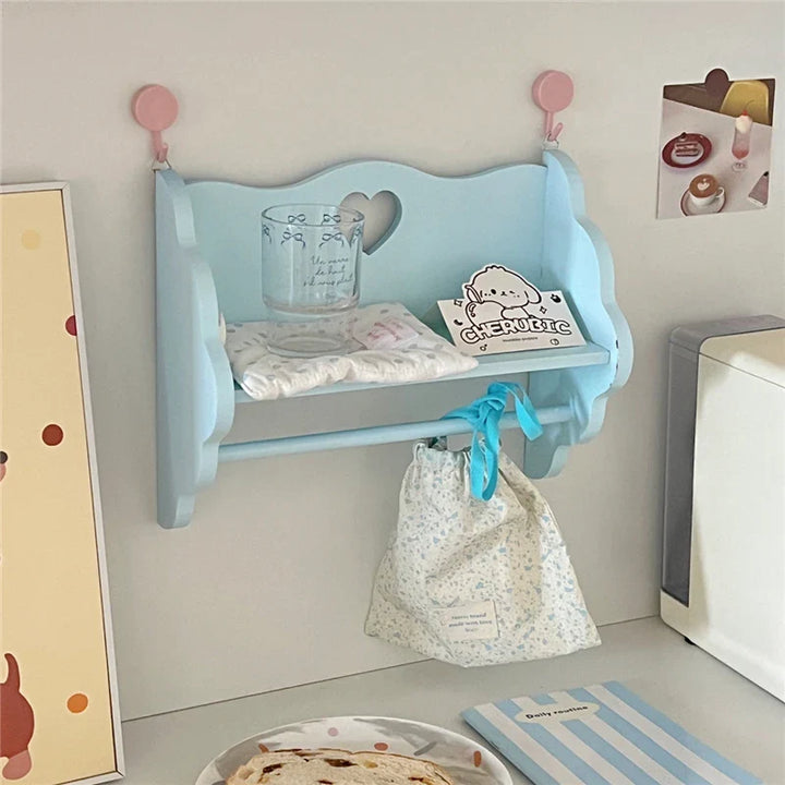 Rynx | Wood Double Layer Storage Shelf Desktop Cabinet Cosmetic Storage Pink Dormitory Storage Guide Display Shelf Wall Decoration