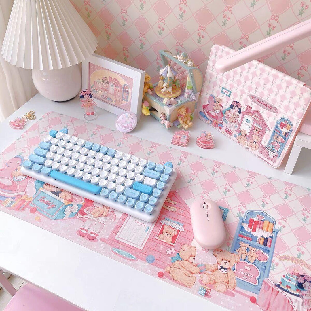 Lisslune | Shadowy Kawaii Pink Bunny Large Desk Mat - Cute, Functional and Non-Slip!