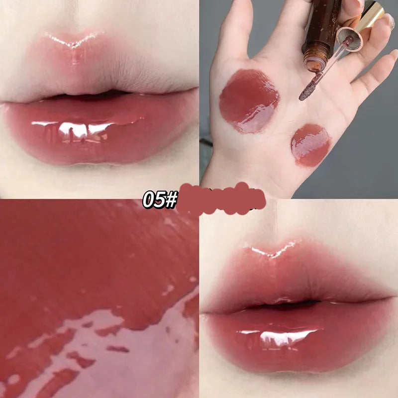 Rynx | Retro Clear Lip Glaze Gloss Mirror Glitter Non Stick Cup Brighten Jelly Dark Lipstick Red Brown Alternatives Lip Ink Tint Korean Makeup
