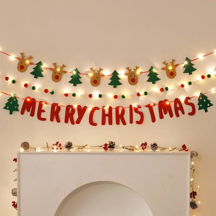 Rynx LED String Lights DIY Handmade Decorated Merry Christmas Holiday Hanging Home Room Background Pull Flag Banner Christmas Pendant