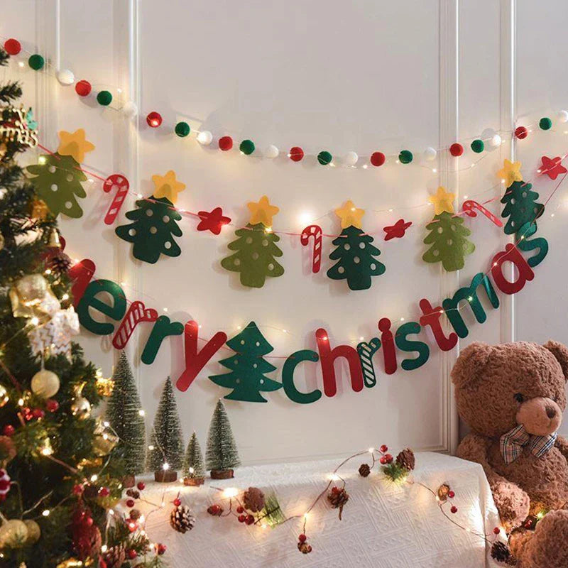 Rynx LED String Lights DIY Handmade Decorated Merry Christmas Holiday Hanging Home Room Background Pull Flag Banner Christmas Pendant