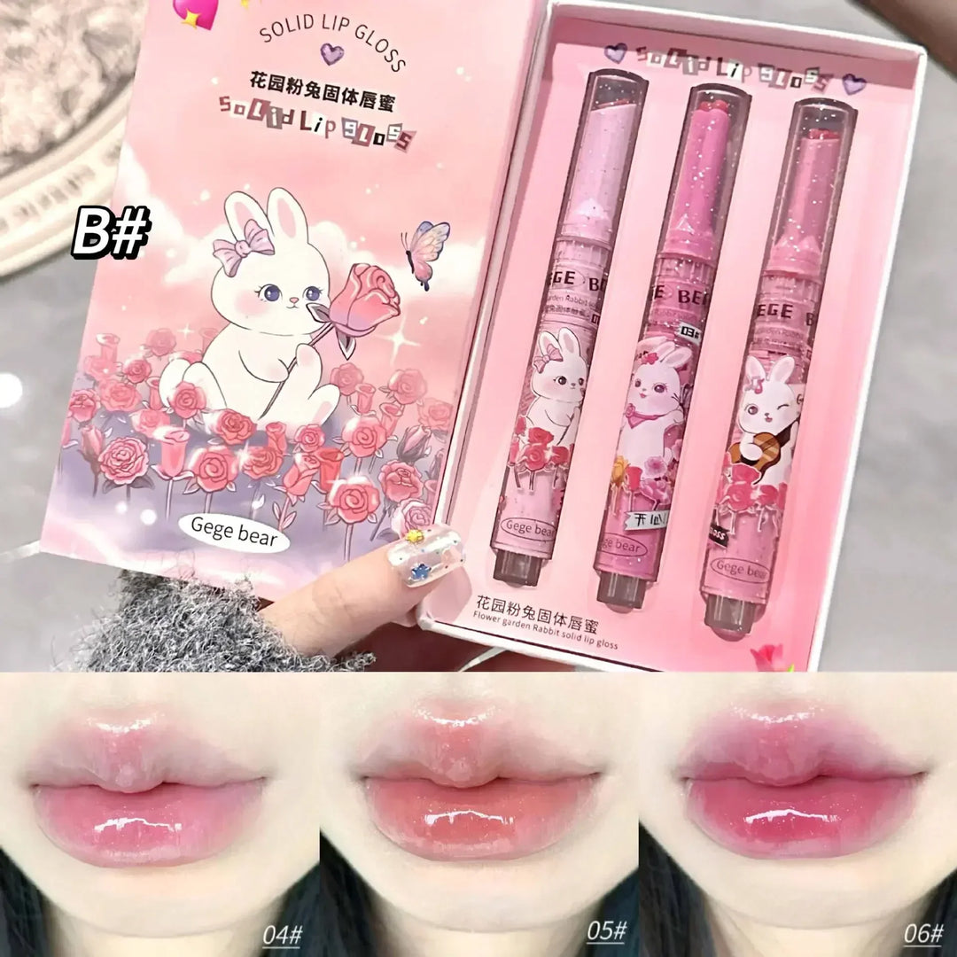 Rynx | 3PCS Heart-shaped Jelly Lipstick Pen Mirror Water Glitter Lip Lacquer Waterproof Moisturizing Lipstick Transparent Korean Makeup