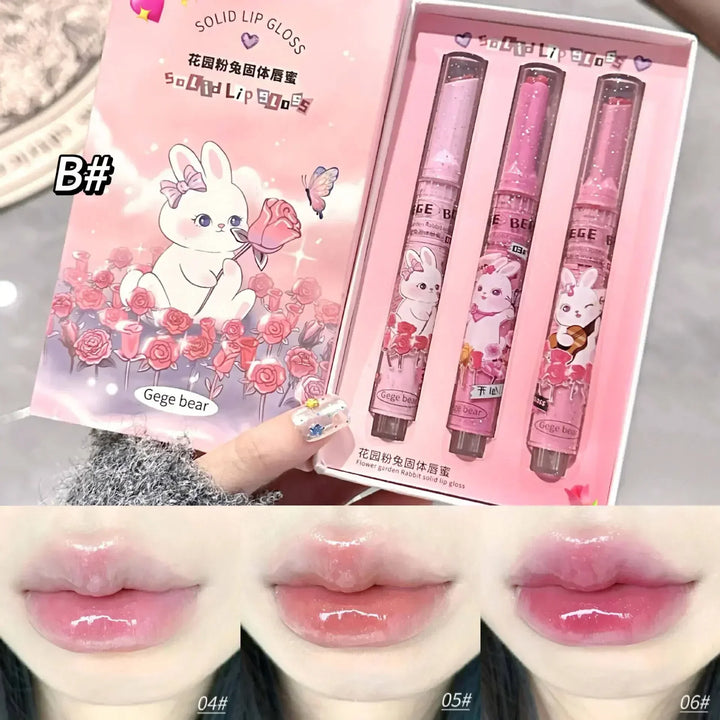 Rynx | 3PCS Heart-shaped Jelly Lipstick Pen Mirror Water Glitter Lip Lacquer Waterproof Moisturizing Lipstick Transparent Korean Makeup