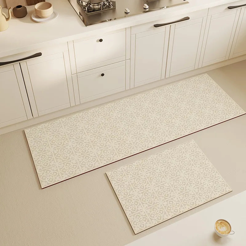 Rynx | Cream Style Kitchen Runner Waterproof Oil-resistant PVC Carpet Easy Care Washable Floor Rug Non-slip Cuttable Customizable Rugs
