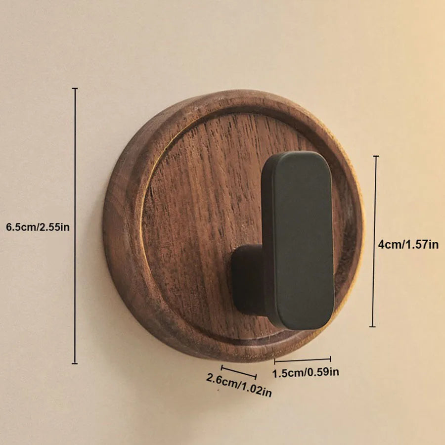 Rynx Self-adhesive Solid Wood Hook Walnut Key Decorative Towel Holder Hook Door Hanger Wall Coat Rack Kitchen Bathroom Organizer
