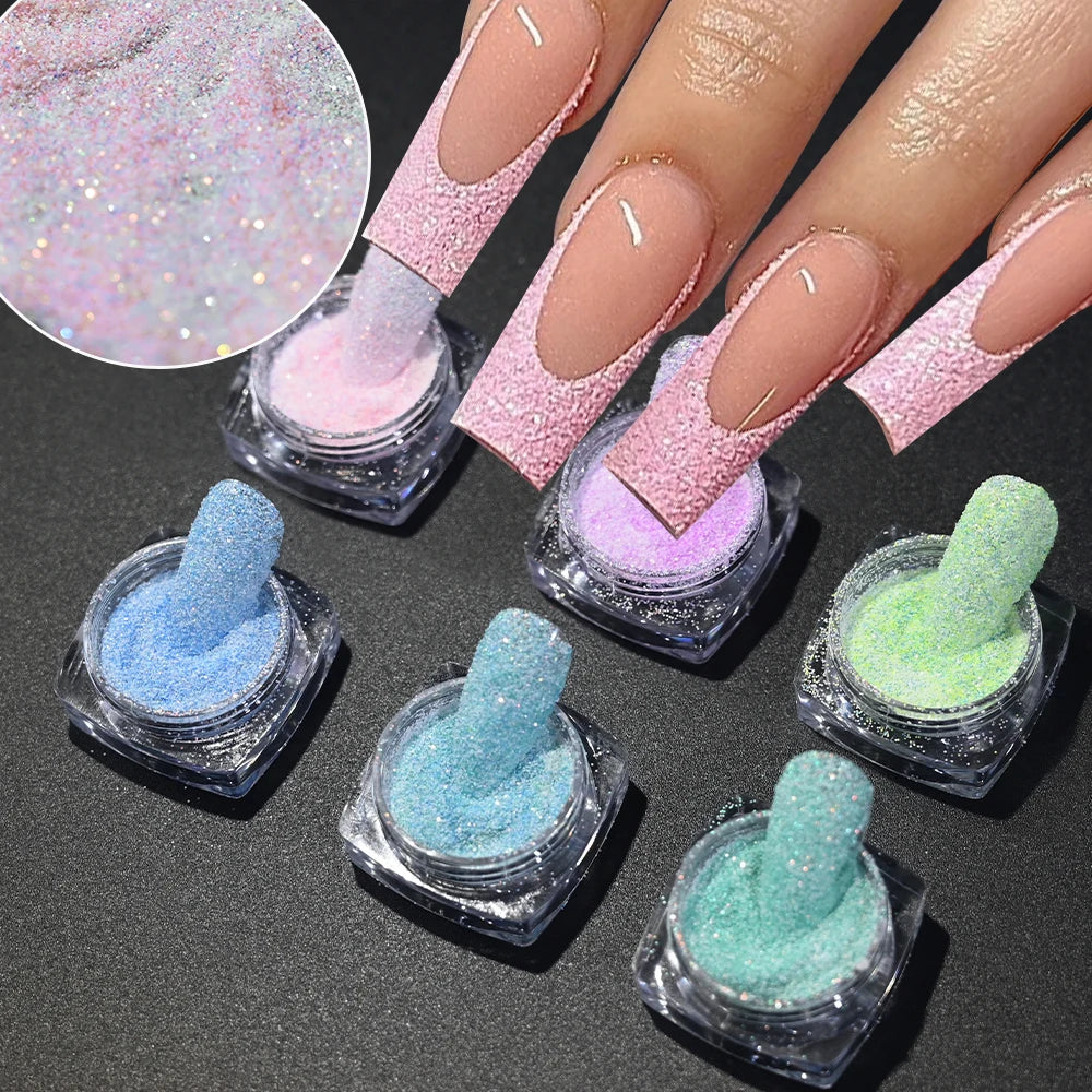 Rynx | 6 Glasses/Set Iridescent Candy Sweater Nail Glitter Powder Shiny Fine Sugar Dust Nail Chrome Pigment Nail Art Gel Polish Decorations