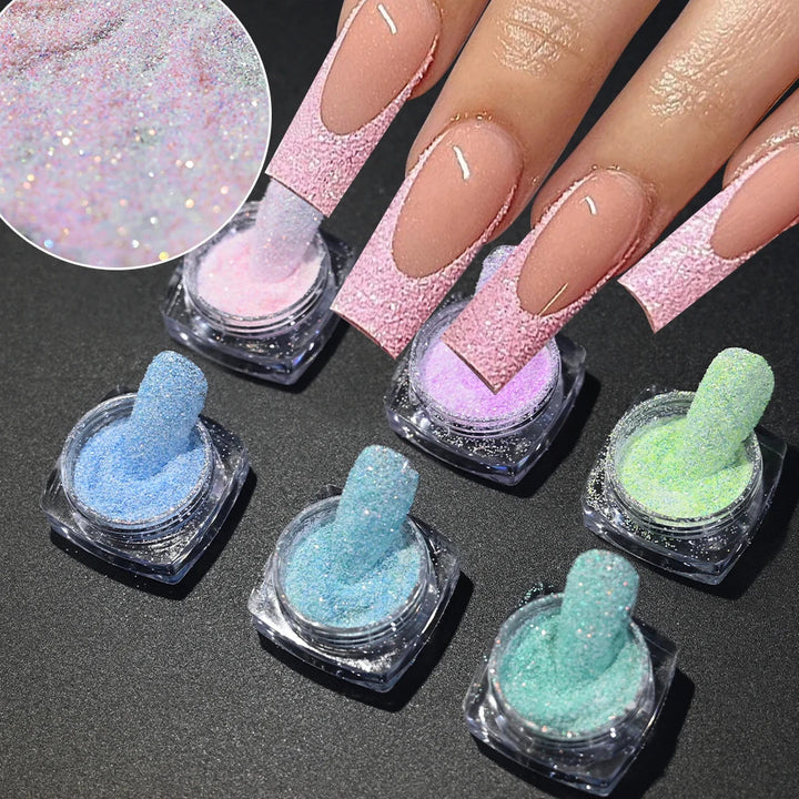 Rynx | 6 Glasses/Set Iridescent Candy Sweater Nail Glitter Powder Shiny Fine Sugar Dust Nail Chrome Pigment Nail Art Gel Polish Decorations