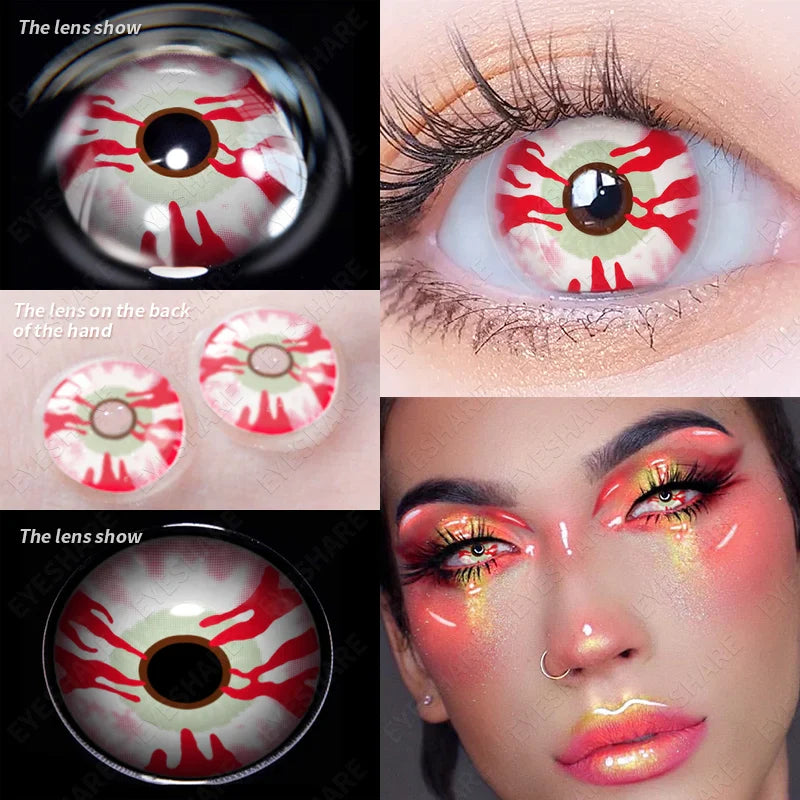 Rynx | 1 Pair Anime Color Contact Lenses for Eyes Yearly Red Lenses Black White Lenses Halloween Eye Lenses Cosplay Eye Contact Lenses