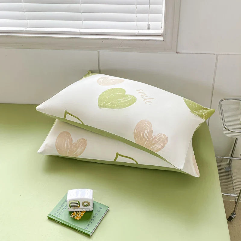 Rynx | Sweet green heart-shaped princess girl duvet covers Simple duvet cover bed sheet pillowcase washed cotton bedding