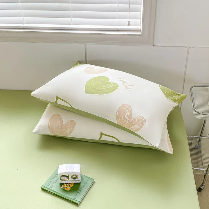 Rynx | Sweet green heart-shaped princess girl duvet covers Simple duvet cover bed sheet pillowcase washed cotton bedding