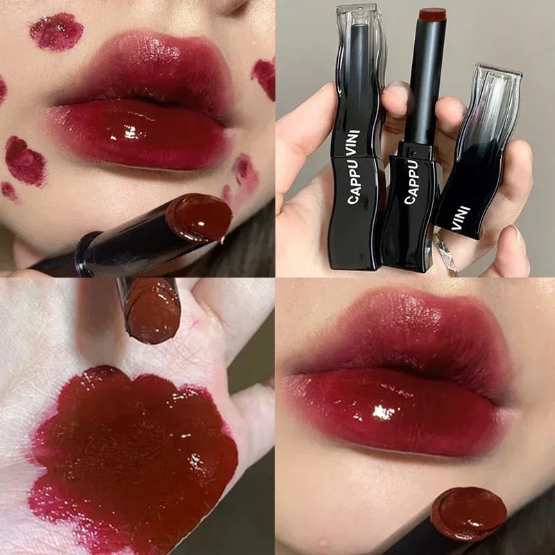 Rynx | New Jelly Mirror Black Tube Lipstick Long-lasting Non-sticky Cup Moisturizing Water Light Lip Balm Korean Lip Makeup Cosmetics 1 Piece