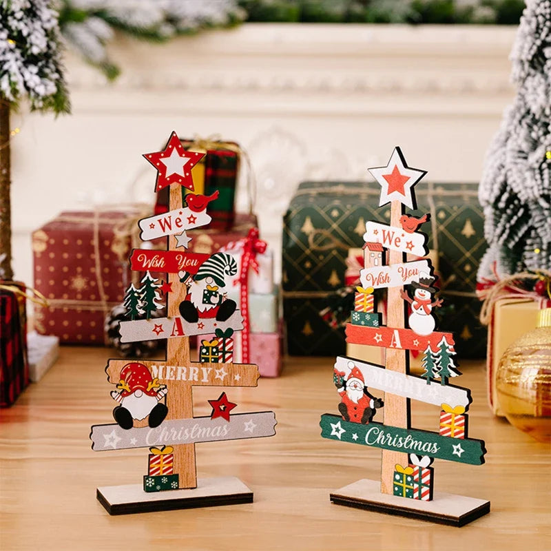 Rynx Wood Christmas Tree Desktop Ornament Santa Merry Christmas Sign Plaque Xmas Decoration for Home 2025 New Year Noel Gift
